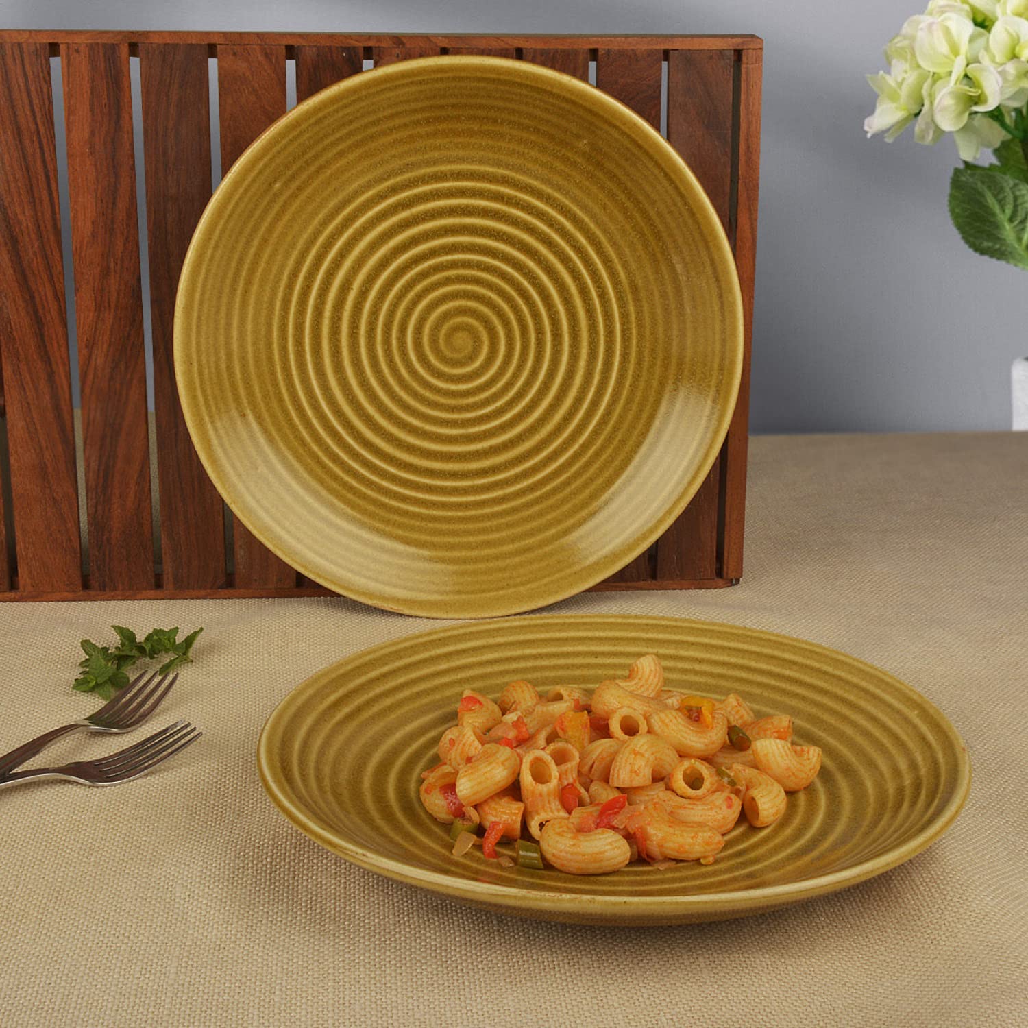 Handcrafted Ceramic Dinner Plates Set Of 2 - Brown, Diameter: 24 Cm | Full Plates - Ceramic Platter - Sand Dune Splendour Collection