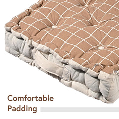 Cotton Chair Cushions Pillow For Sitting, For Back Rest, Check Print - Brown | Chair Pad For Office Work & Posture Support | Lightweight & Portable, Durable & Long-Lasting - Pack Of 2
