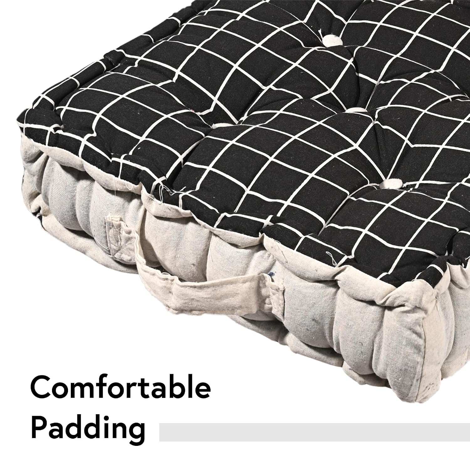 Soft & Comfortable Cotton Chair Cushion Pillow For Sitting, Check Print - Black | Pillow For Office Work & Posture Support | Sitting Cushion & Back Rest For Chair, Pain Relief - Pack Of 2