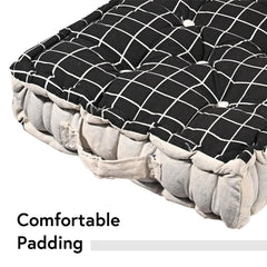 Soft & Comfortable Cotton Chair Cushion Pillow For Sitting, Check Print - Black | Pillow For Office Work & Posture Support | Sitting Cushion & Back Rest For Chair, Pain Relief - Pack Of 2