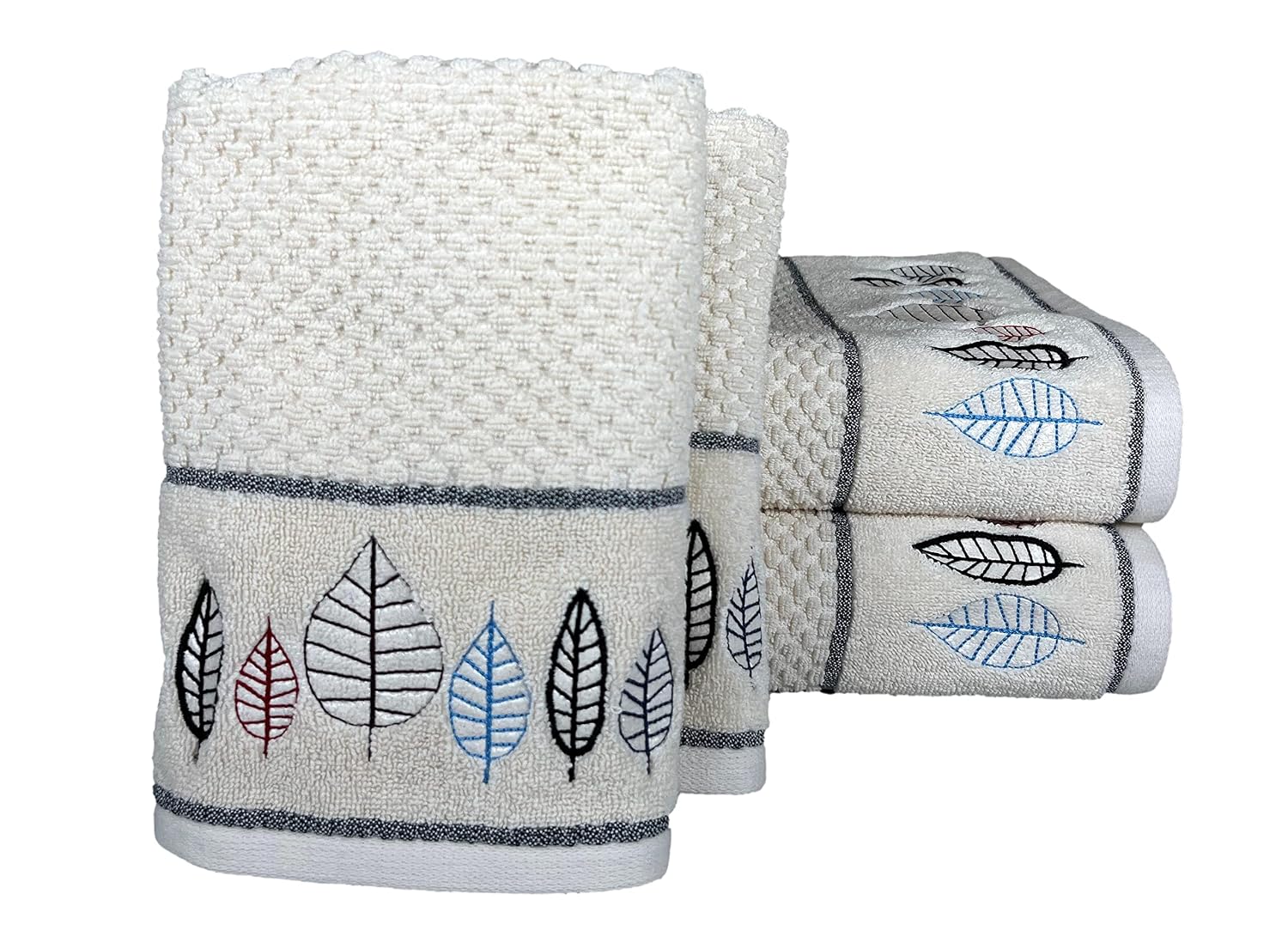 Senses By Riba All Cotton 550 Gsm Embroidered Bath Towel Set | Quick Drying, Highly Absorbant Bath Towel | Pack Of 4- 2pcs Bath + 2pcs Hand Towels (Ivory)
