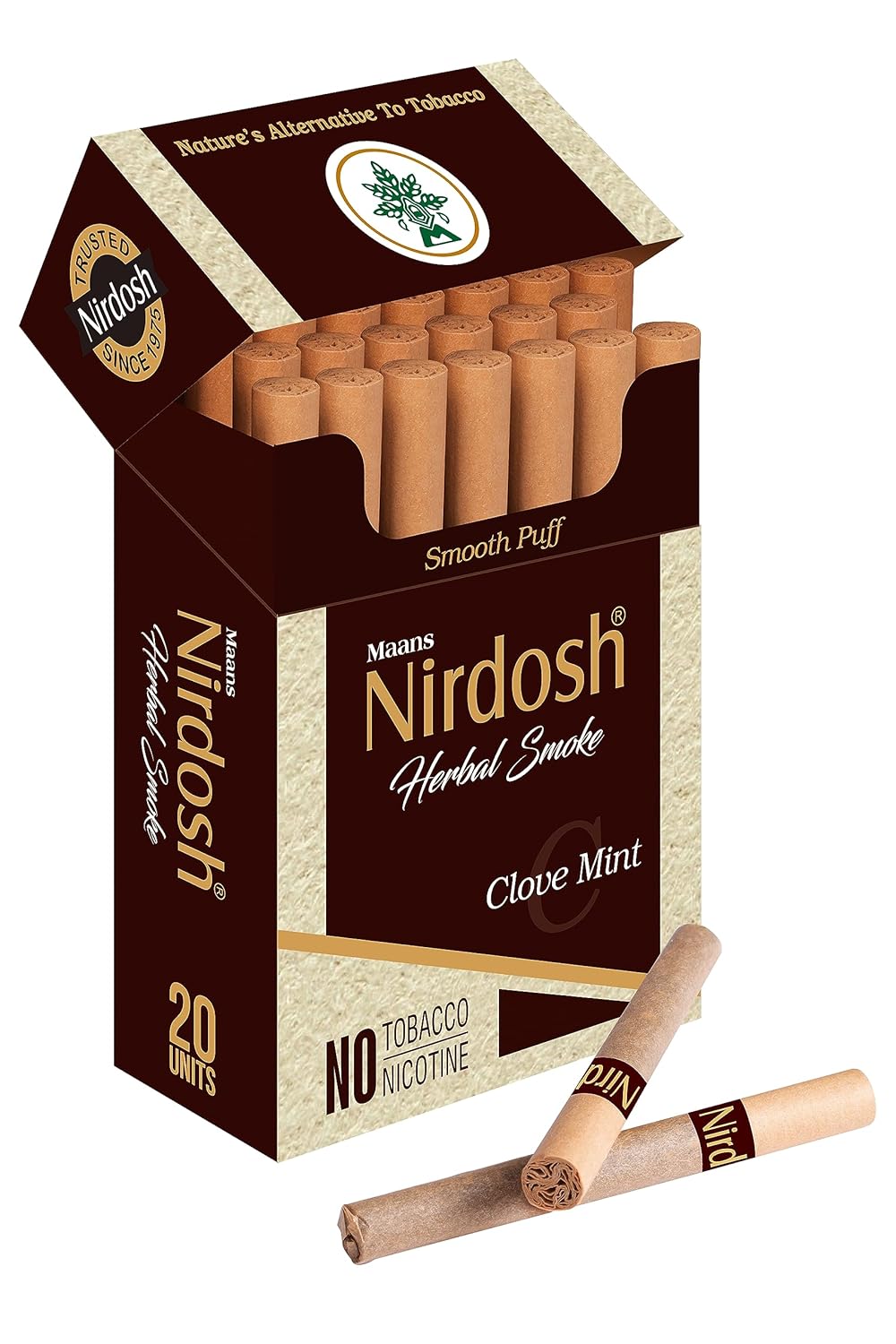 Herbal Cigarette Rolled In 100% Organic Natural Paper & Made With Herbal Ingredients - Clove Mint Flavored Tobacco Free & Nicotine Free Herbal Smoke | Pack Of 20 Herbal Cigarettes