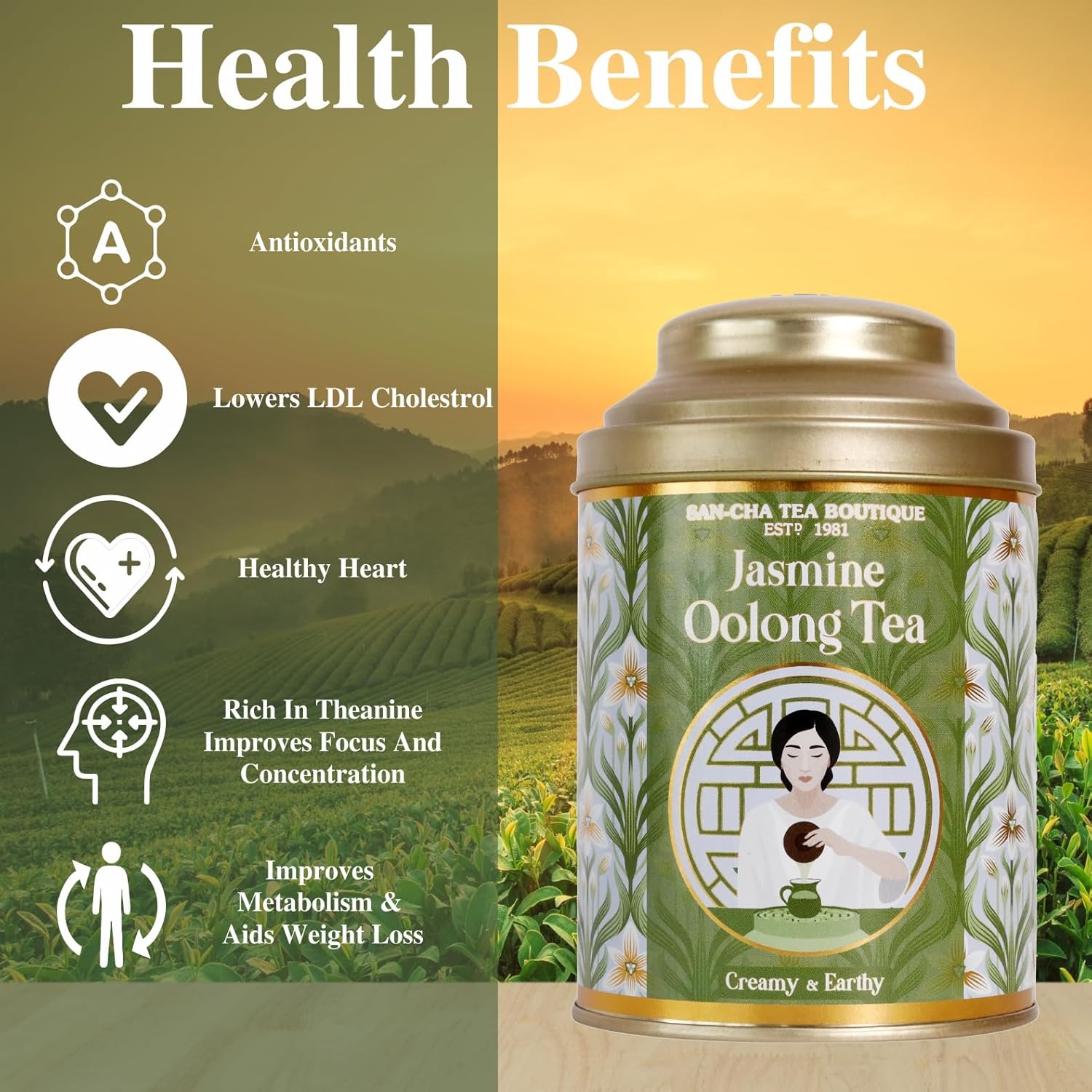 San-Cha Jasmine Oolong Tea - 50gm, 1.7 Ounce | Boosts The Metabolism, Rich In Antioxidants - Creamy & Earthy Whole Leaf Tea | Low Caffeine