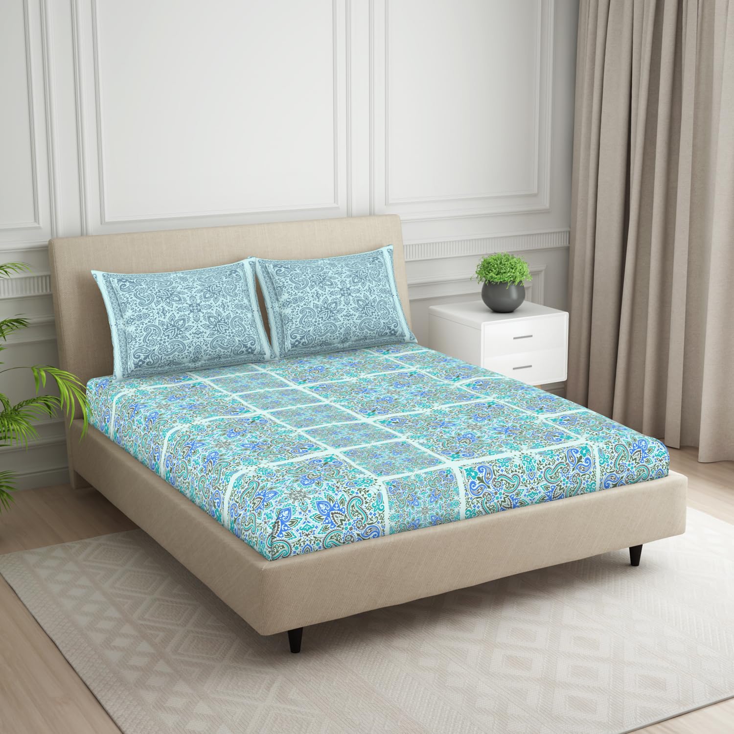 Double Bedsheet With 2 Pillow Covers (Size 88 X 100 Inch) Multicolor | Breathable Pure Cotton Queen Size Bedsheet | Floral Design Bedsheet