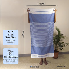 Indihaus Cotton Bath Towels 460 Gsm | Absorbent Large Size Quick Dry Gym Travel & Bath Towel (Orange & Blue)- Set Of 2