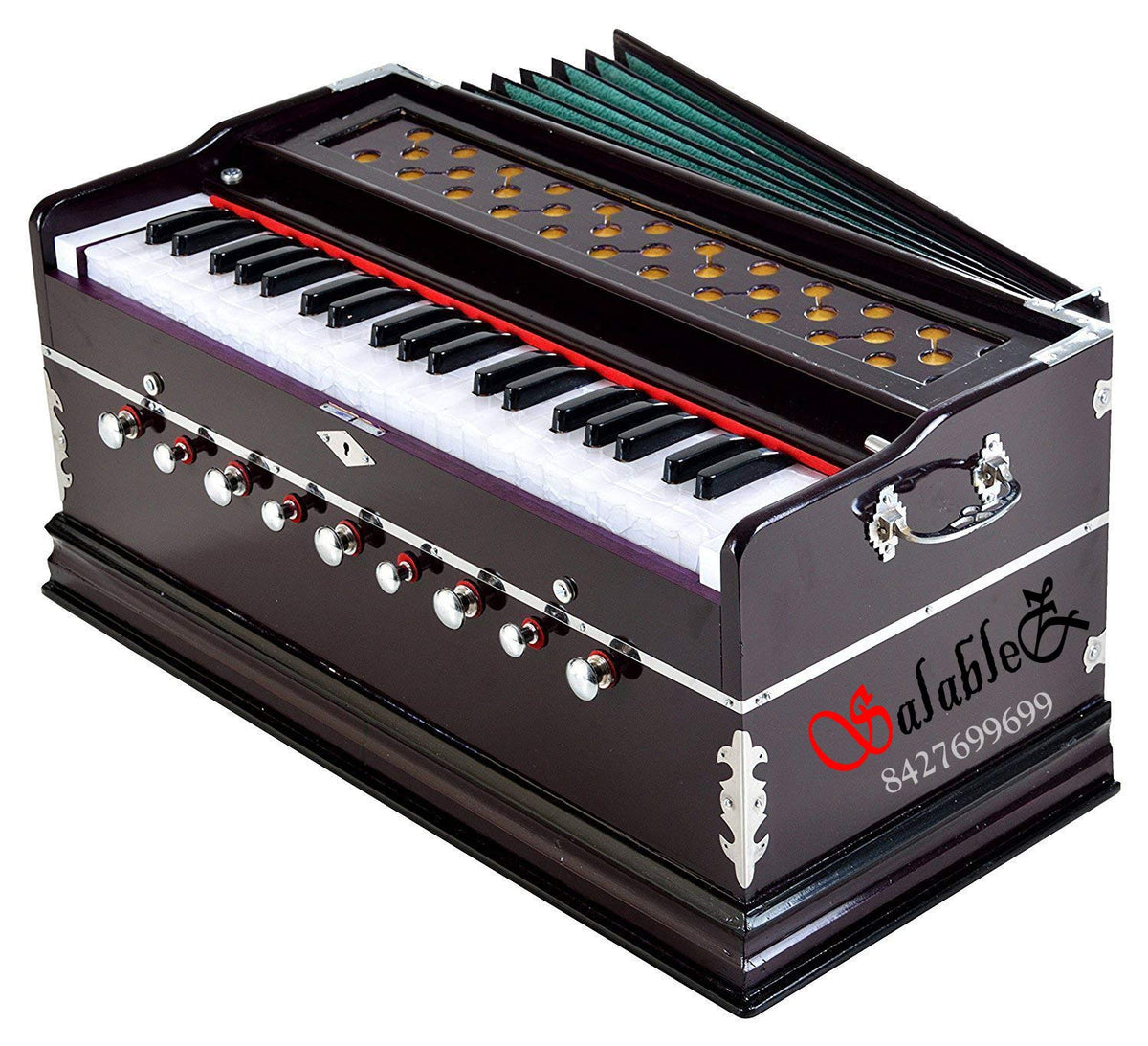 Musical Instrument Harmonium With Free Bag - 9 Stopper (5 Stops + 4 Drones), 42 Keys, 7 Bellow, Two Reeds (Base- Male), 3 1/2 Octave | Tuning 440 Standard Pitch