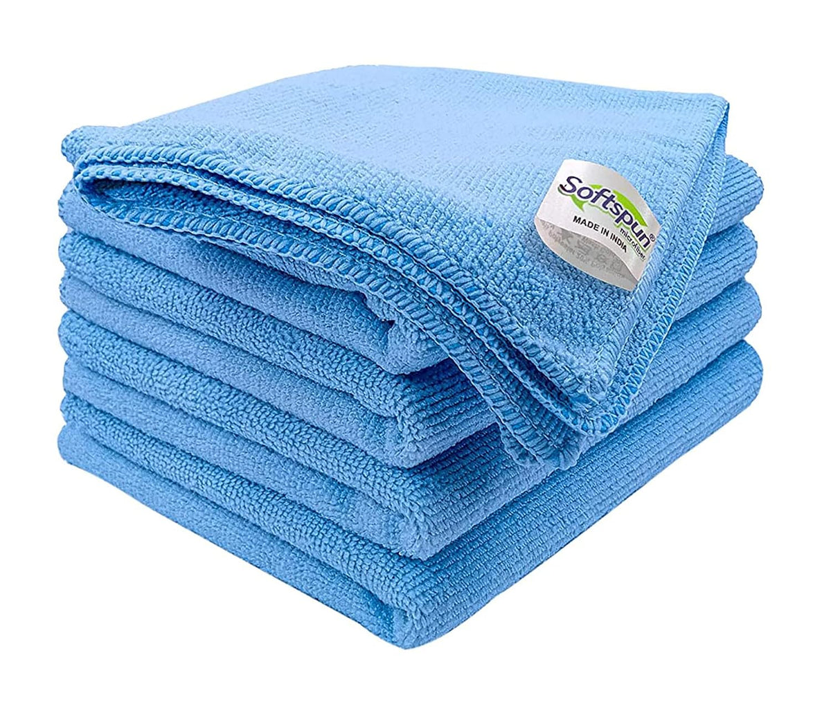 Softspun Microfiber Cleaning Cloths Towel 300 Gsm | Thick Lint & Streak-Free Multipurpose Cloths Automotive Microfibre Towels For Car, Bike Cleaning Polishing Washing Pack Of 5 (Sky Blue)