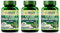 Himalayan Organics Plant Based Brain Booster Supplement With Ginkgo Biloba & Brahmi, Healthy Brain, Stress Relief, Improve Focus | 60 Veg Capsules 100gm 0.2lbs Each Pack Of 3