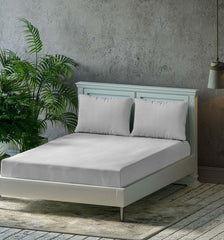 Breathable Queen Size Flat Bedsheets Set With 2 Pillow Covers | 86 X 104 Inches, Silver Grey - Pure 100% Cotton | Soft Skin Safe All Season Soft Fabric