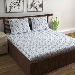 Super Soft 100% Cotton Bedsheet For Queen Size With 2 Pillow Covers | 87 X 100 Inches, White & Blue - Perfect For Home Decor & Gifts | 144 Thread Count