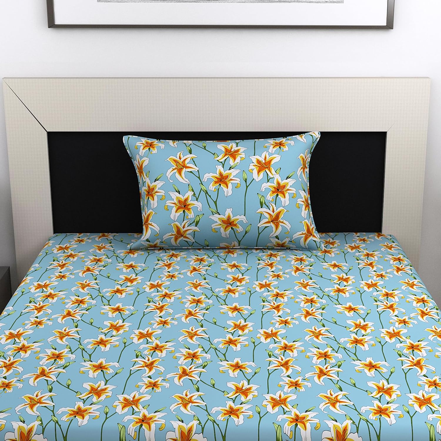 Bedsheet For Single Size Bed With 1 Pillow Cover - 57 X 87 Inches, Sky Blue | Gifts For Wedding Or Anniversary, Surprise, Soft, Breathable, & Comfortable Bedsheet