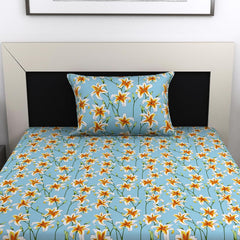 Bedsheet For Single Size Bed With 1 Pillow Cover - 57 X 87 Inches, Sky Blue | Gifts For Wedding Or Anniversary, Surprise, Soft, Breathable, & Comfortable Bedsheet