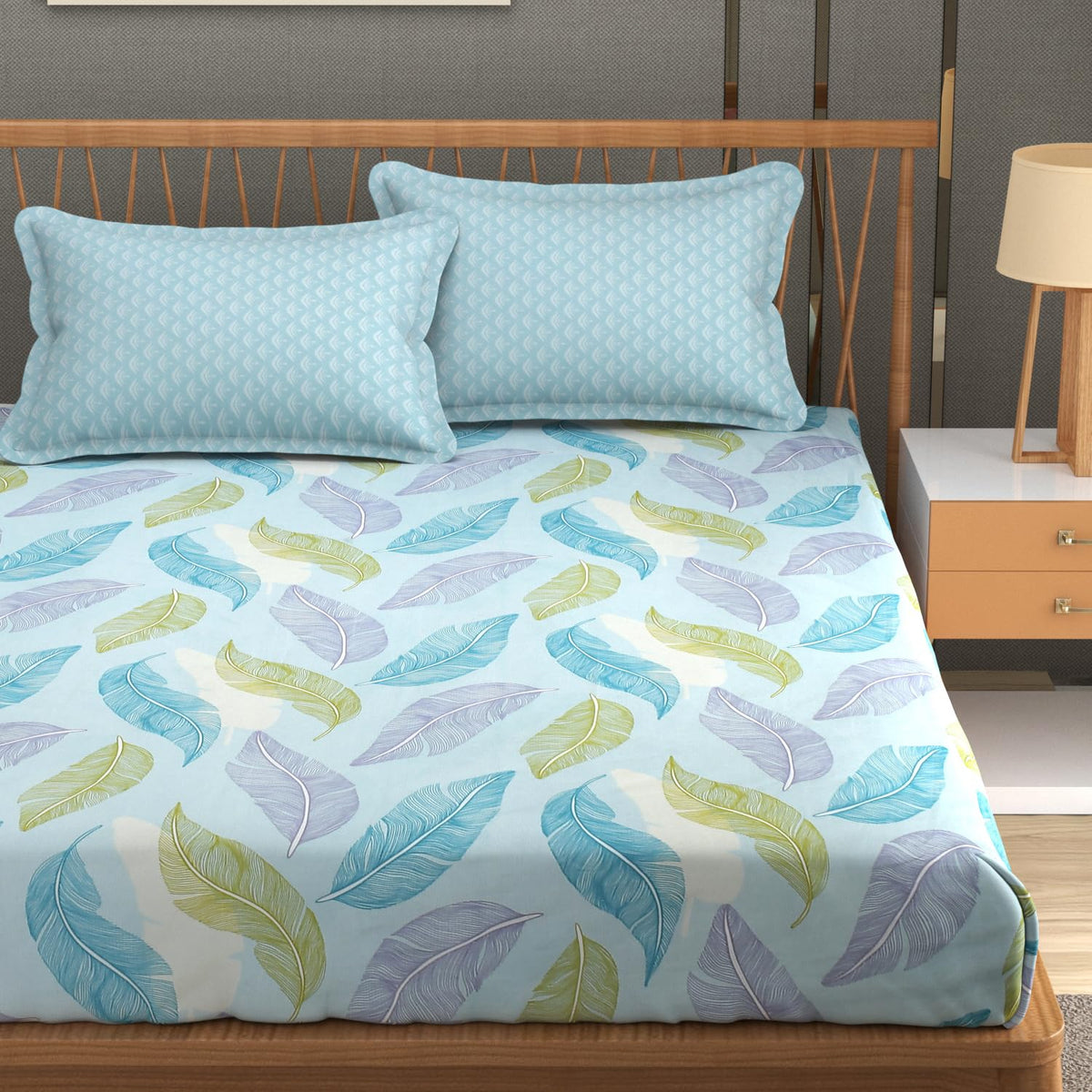 Printed King Size Bedsheet With 2 Pillow Cover - 108 X 108 Inches, Aqua | Double Bed Breathable & Wrinkle Free | All-Season Comfort Bedsheet