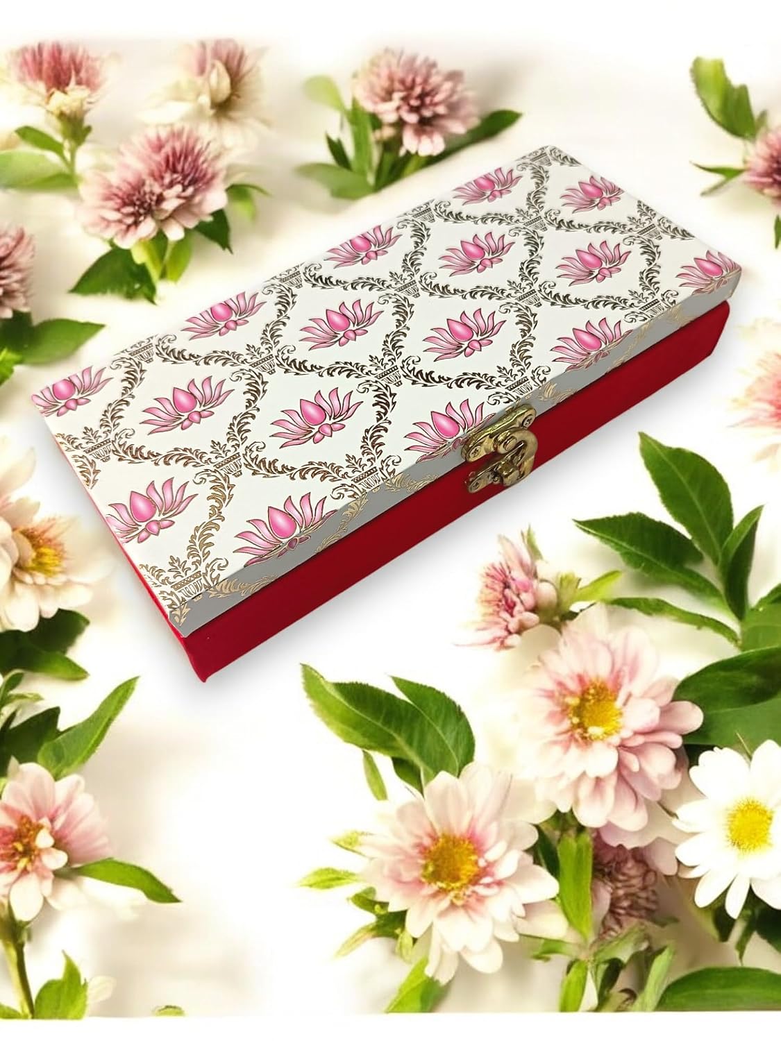 Premium Decorative Designer Mdf Gifting Cash Box For Wedding Shagun Cash Jewellery Money Envelope Geometric Acrylic Design, Lotus Flower, Colour - Pink