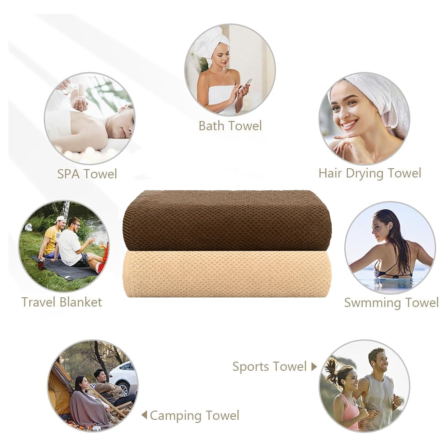 Casa Copenhagen Designed In Denmark Popcorn Super Soft 2 Pieces 100% Cotton Large Bath Towel 525 Gsm - Beige & Brown