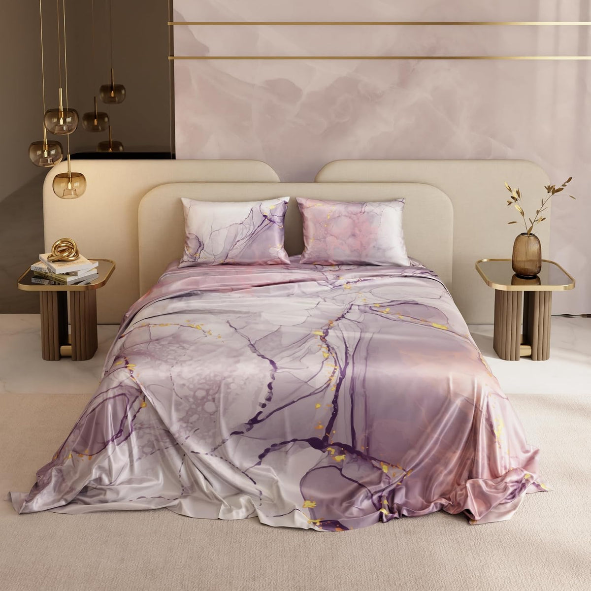 Super King Bedsheet With 2 Pillow Covers - 108 X 108 Inches, Lavender & Peach | Hypoallergenic, Breathable, Gentle On Skin & Hair, Fade & Wrinkle Resistant, Wedding Gift For Couples