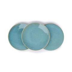 Quarter Plates Set Of 6, Green Blue Reactive Luxury Series | Premium Stoneware Snacks Plates Set Of 6 | Dessert Plates - Snack Plates | Small Plates With Glossy Finish - Microwave Safe