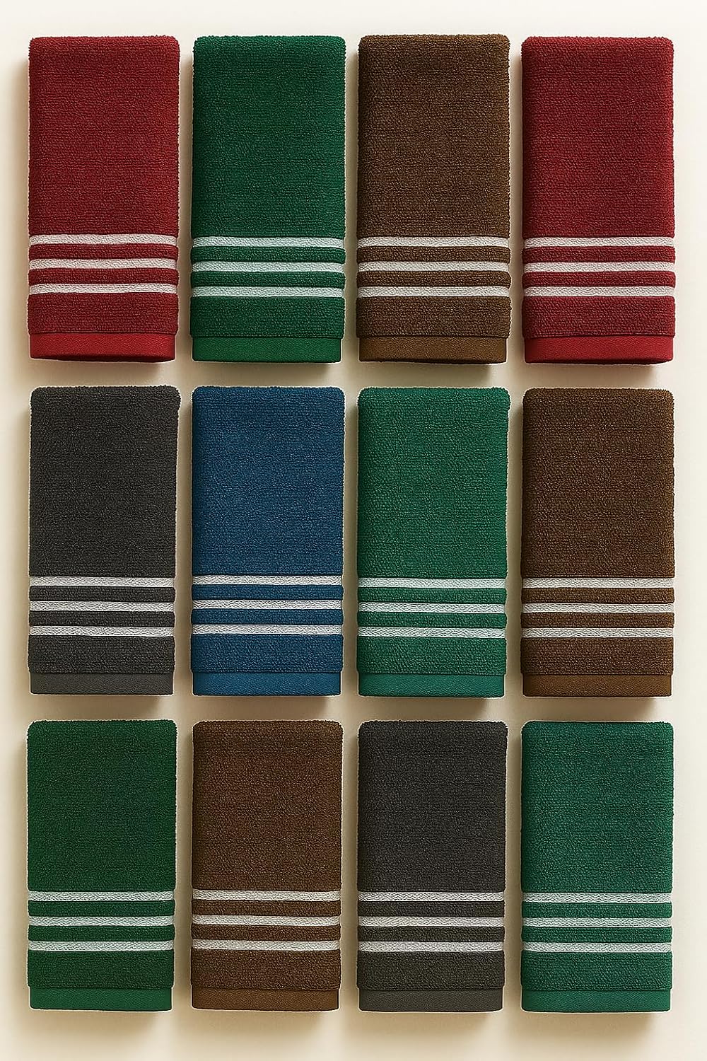Space Fly Cotton Hand Towels 1800 Gsm | Soft & Absorbent, Towels With White Triple Stripe Design (Multicolor) - Pack Of 18