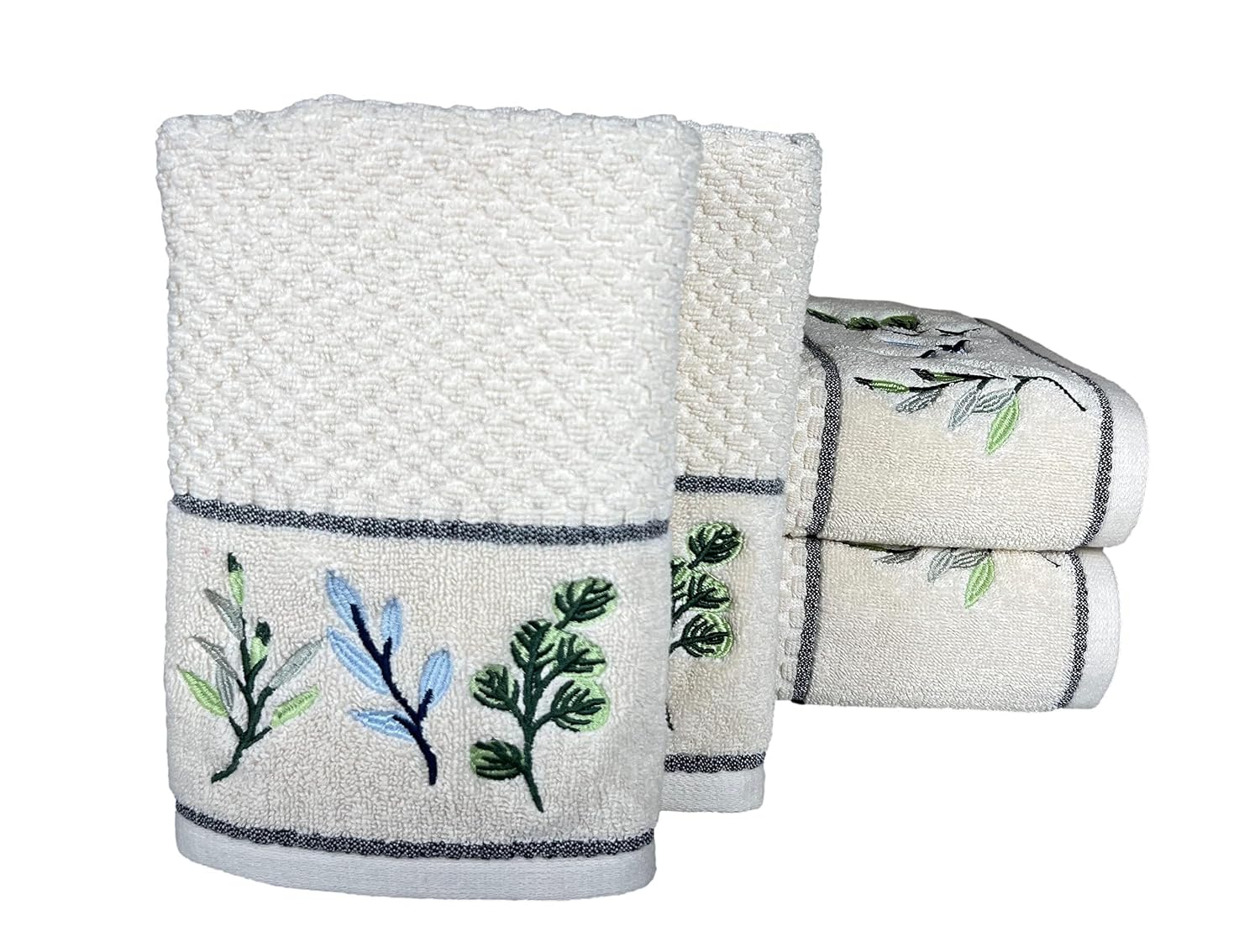 Senses By Riba All Cotton 550 Gsm Embroidered Bath Towel Set | Quick Drying, Highly Absorbant Bath Towel | Pack Of 4-2pcs Bath + 2pcs Hand Towels - Ivory (Style 1)