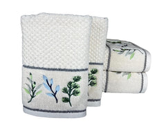 Senses By Riba All Cotton 550 Gsm Embroidered Bath Towel Set | Quick Drying, Highly Absorbant Bath Towel | Pack Of 4-2pcs Bath + 2pcs Hand Towels - Ivory (Style 1)
