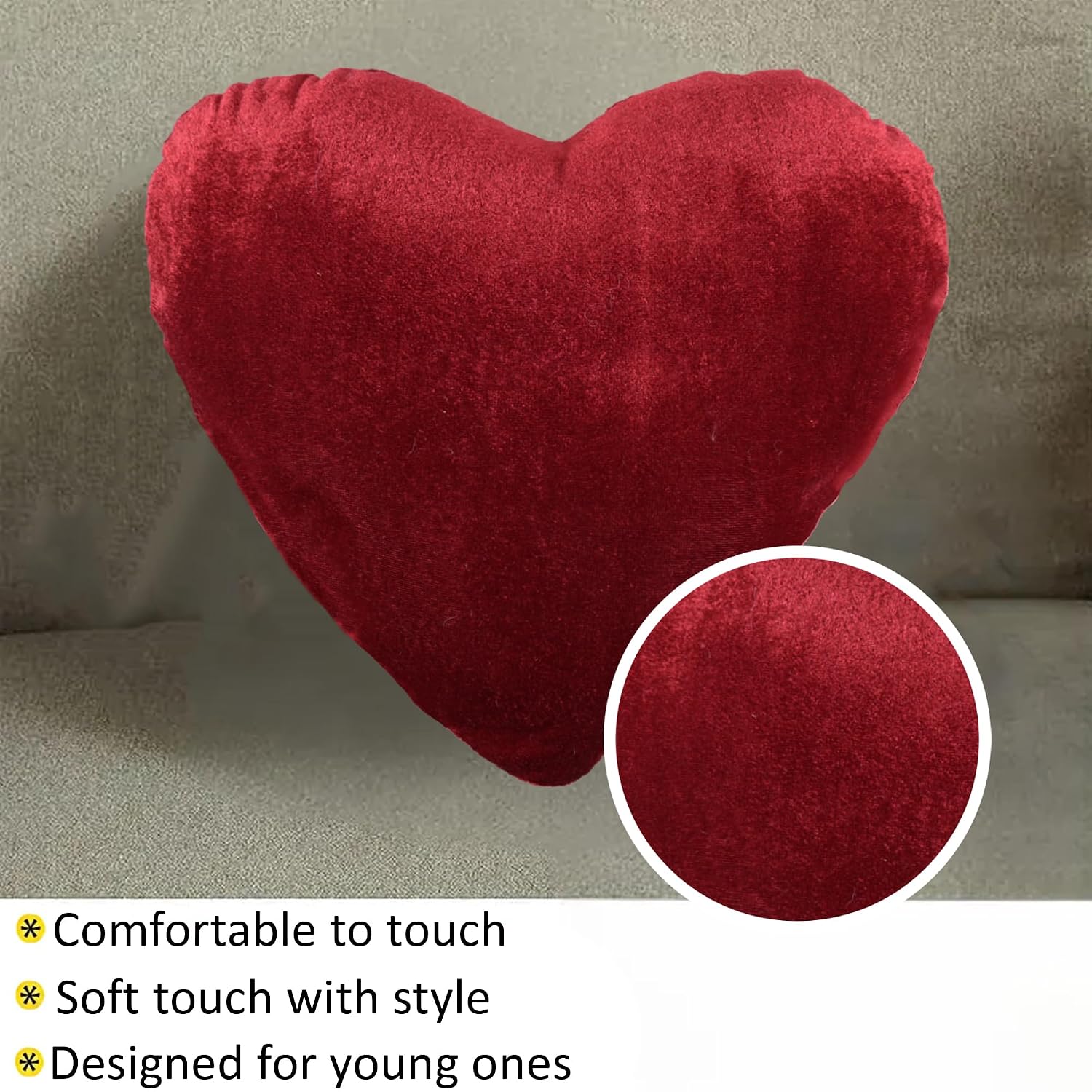 Heart Shape Pillow, Soft Cushion Pillow For Car & Room Decoration, Love Print - Cherry Red - 12 Inches | Decorative Plushie Cushions For Sofa & Bed | Head Rest, Multipurpose Use - Set Of 20