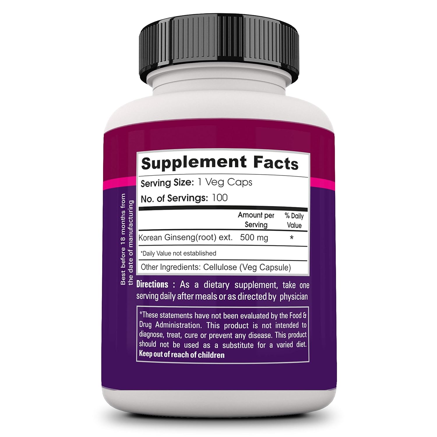 Zenith Nutrition Korean Ginseng For More Energy, Vitality And Endurance 500mg, Multivitamin Supplements | 100 Veg Capsules 150gm 0.3lbs