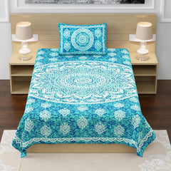 100% Cotton Single Bed Sheet With 1 Pillow Cover - 56 X 86 Inches, Blue & White | Super Soft Microfiber, Breathable Wrinkle, Fade Resistant