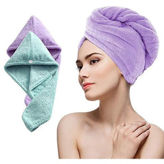 Maxoshine Hair Towel Wrap For Women-Quick Drying Microfiber Towel For Hair With Elastic Loop For Tying-Super Absorbent Head Towels (Pack Of 2-Purple & Green)