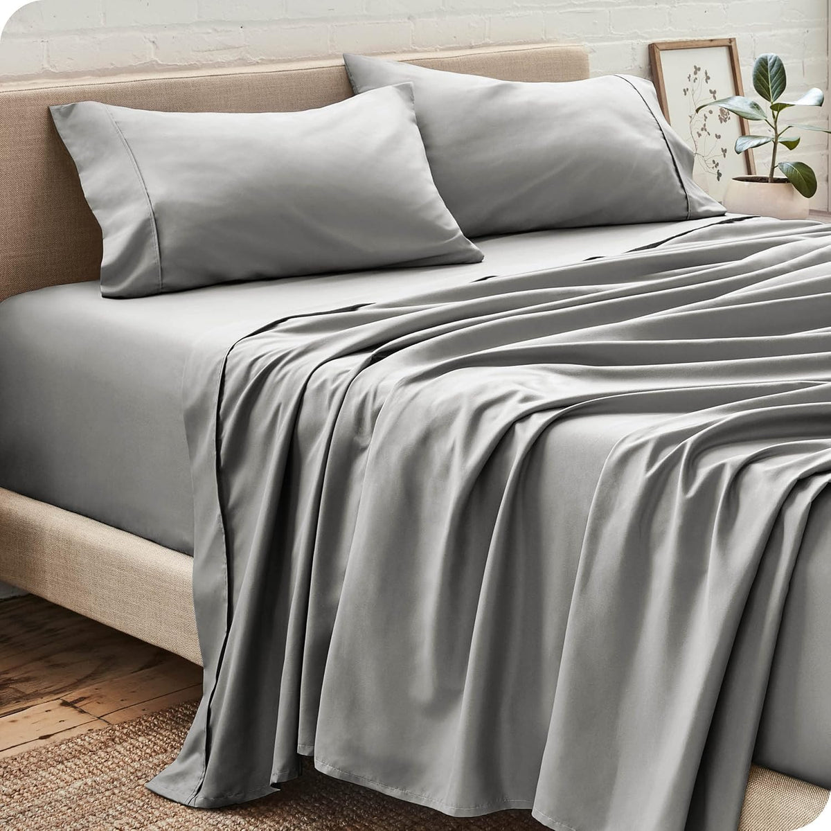 Single Size Bedsheet With 2 Matching Pillow Cover - 60 X 90 Inches, Silver Grey | Natural Breathable & Wrinkle Free | 400 Thread Count