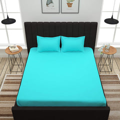 Plain Bedsheet For King Size With Two Matching Pillow Covers - 108 X 108 Inches, Aqua Blue | Double Bed Breathable & Wrinkle Free | Ultra Soft 300 TC Super Soft