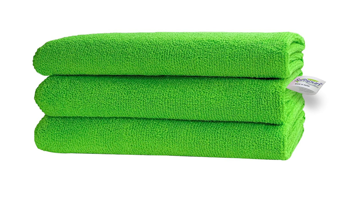 Softspun Microfiber Cloth 450 Gsm | Thick Lint & Streak-Free Multipurpose Cloths Automotive Microfibre Towels (3 Pcs) - Green