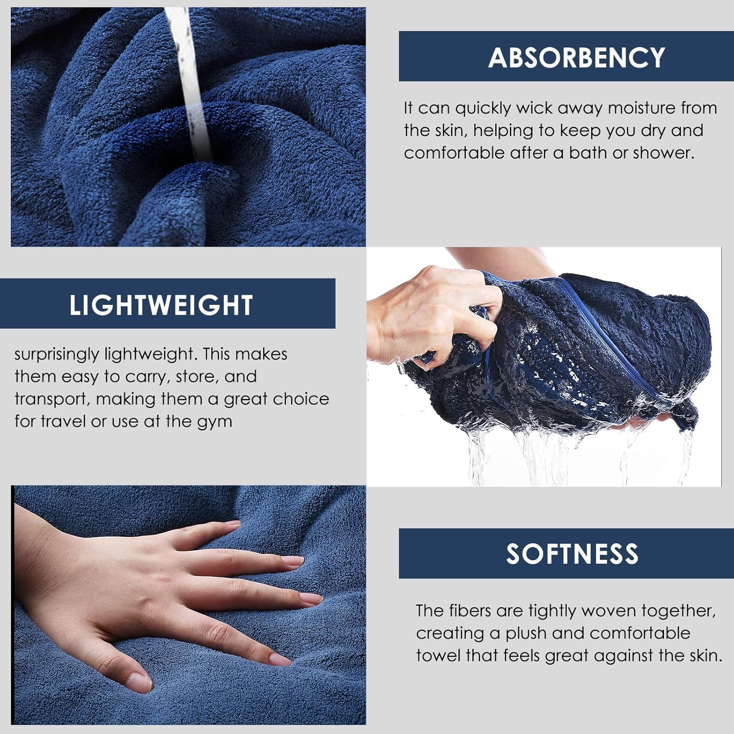 Maxoshine Microfiber Bath Towels Large Size-Super Soft Coral Fleece Bathing Towel With Hook Quick Dry Super Absorbent-Bath Towel (Dark Blue)