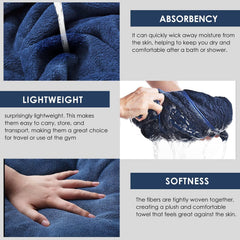 Maxoshine Microfiber Bath Towels Large Size-Super Soft Coral Fleece Bathing Towel With Hook Quick Dry Super Absorbent-Bath Towel (Dark Blue)