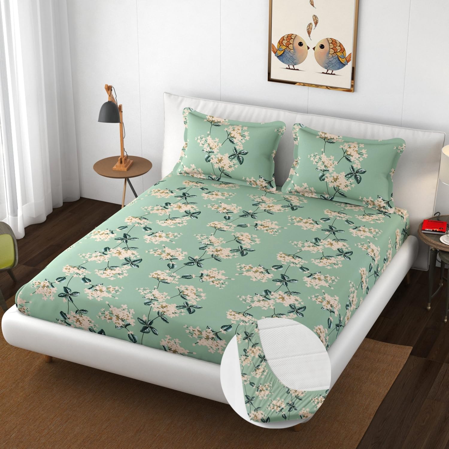 Premium Heavy Cotton Double Bedsheets With 2 King Size Pillow Covers | 72 X 78 Inches, Pista Green - Double Bed With All Around Elastic | 350 Thread Count