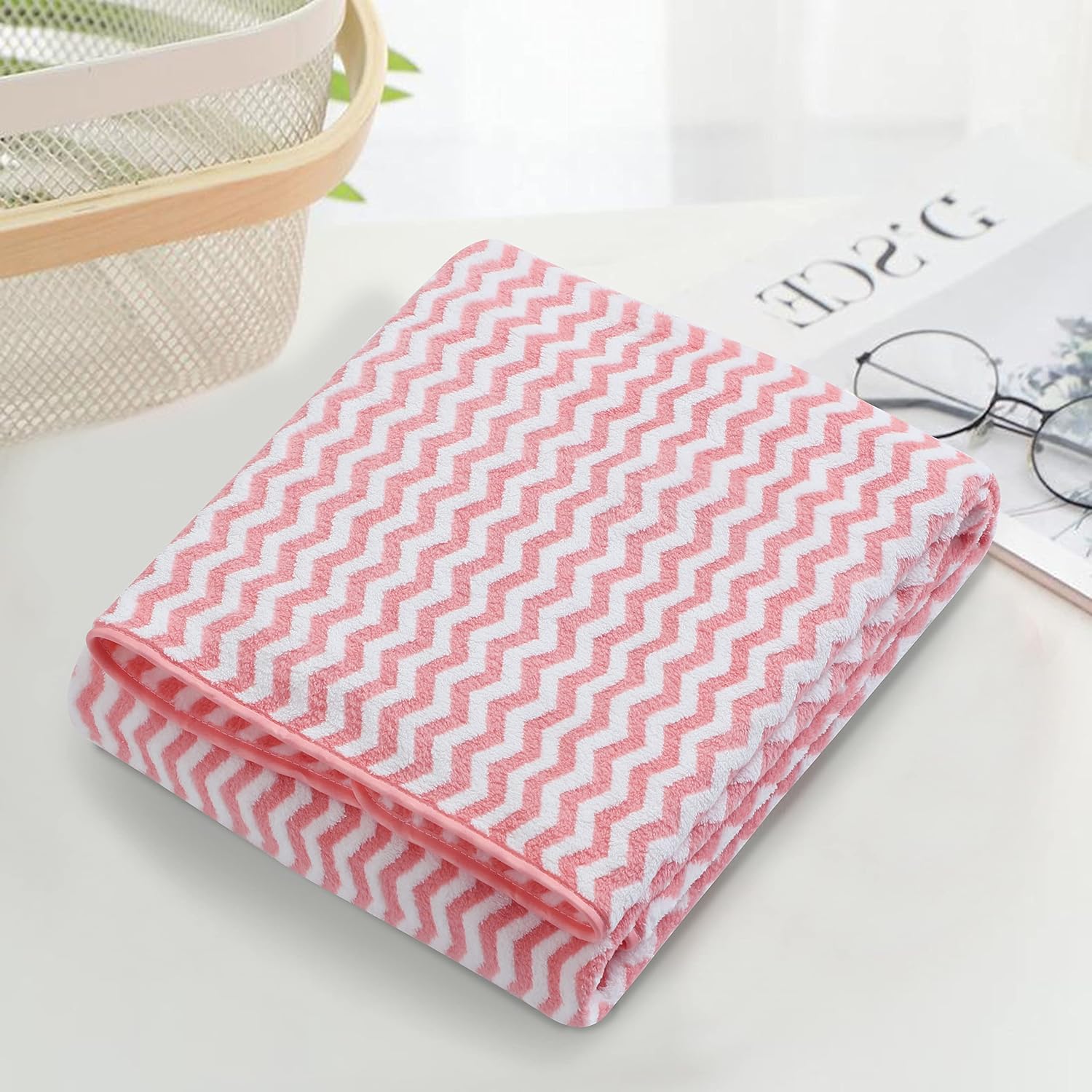 Spread Spain Microfiber Wave Coral Face & Bath Towel 900 Gsm | Quick-Drying & Ultra Absorbent Towel Set For Anniversary & Wedding Gift - Pink (Pack Of 2)