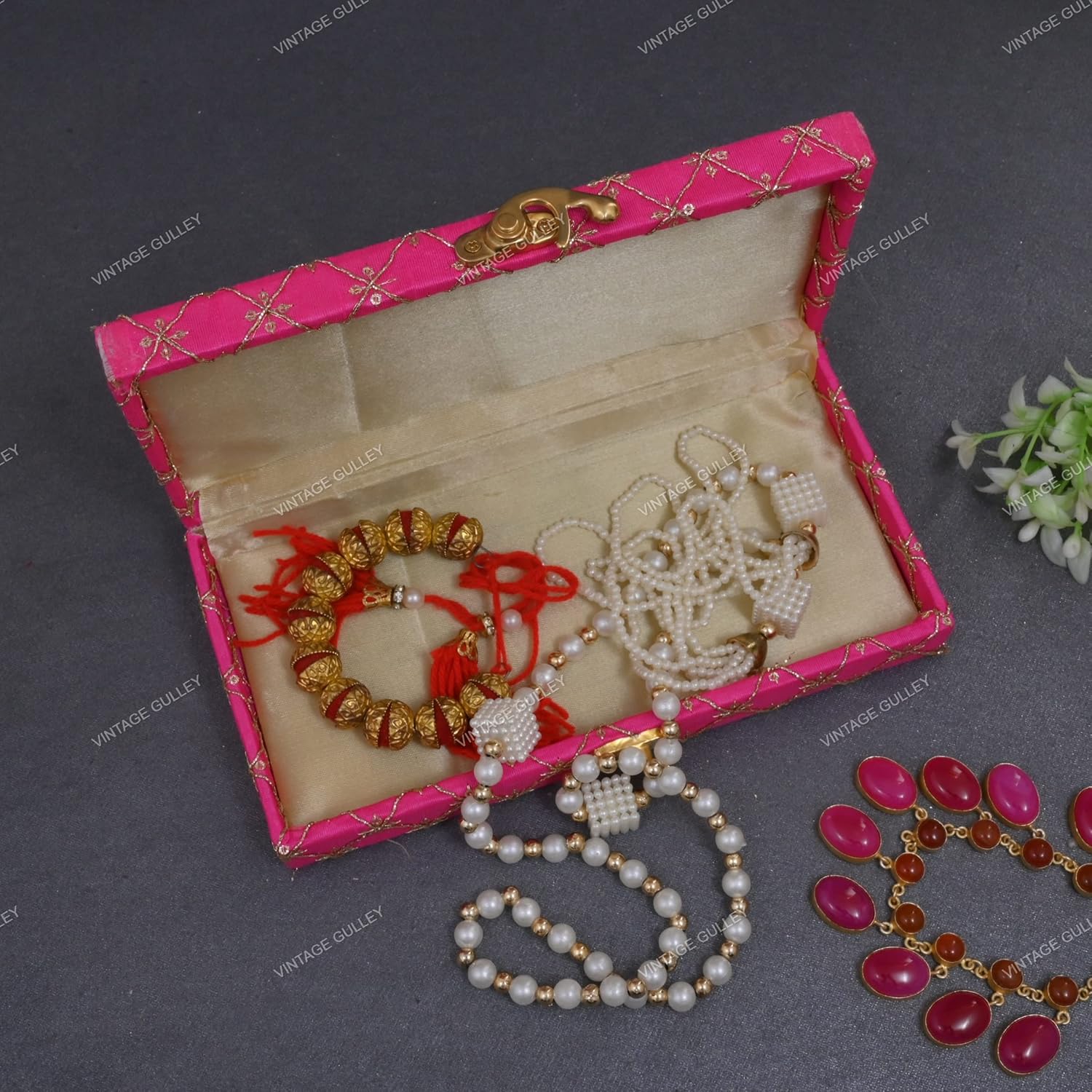 Zari Fabric & Wooden Decorative Cash, Shagun, Jewellery Box For Wedding, Gift Box, Colour - Pink, Style - Elegant