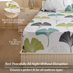 Premium Cotton Fitted Bedsheet King Size - 78 X 72 Inches With 2 Pillow Covers, White & Green | Super Soft, Breathable & Wrinkle Free