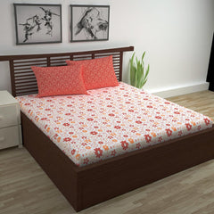Soft Cotton Double Bedsheet With 2 Pillow Covers | 87 X 100 Inches, Rust & White - Soft & Breathable Fabric | Comfortable For Daily Use
