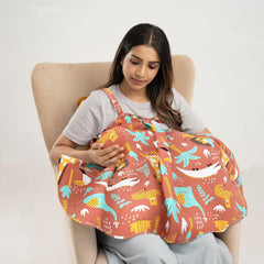 Nursing Pillow, With Cape For Breastfeeding & Baby Care, Feeding Pillow, Brown | Jungle Zoo Printed, 5 In 1 Multipurpose Use, 100% Cotton Removable Cover | Super Soft & Machine Washable