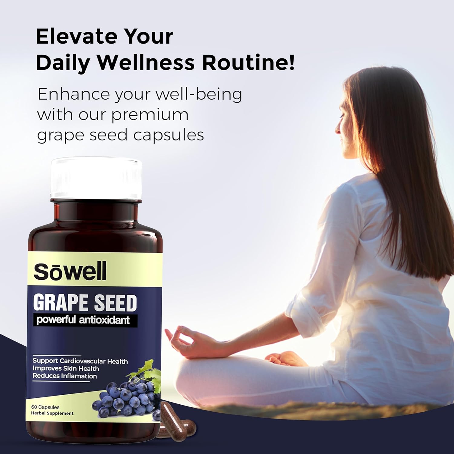 Sowell Grape Seed Supplement Antioxidant Rich Extract For Heart Health & Immune Support | 60 Capsules 100gm 0.2lbs