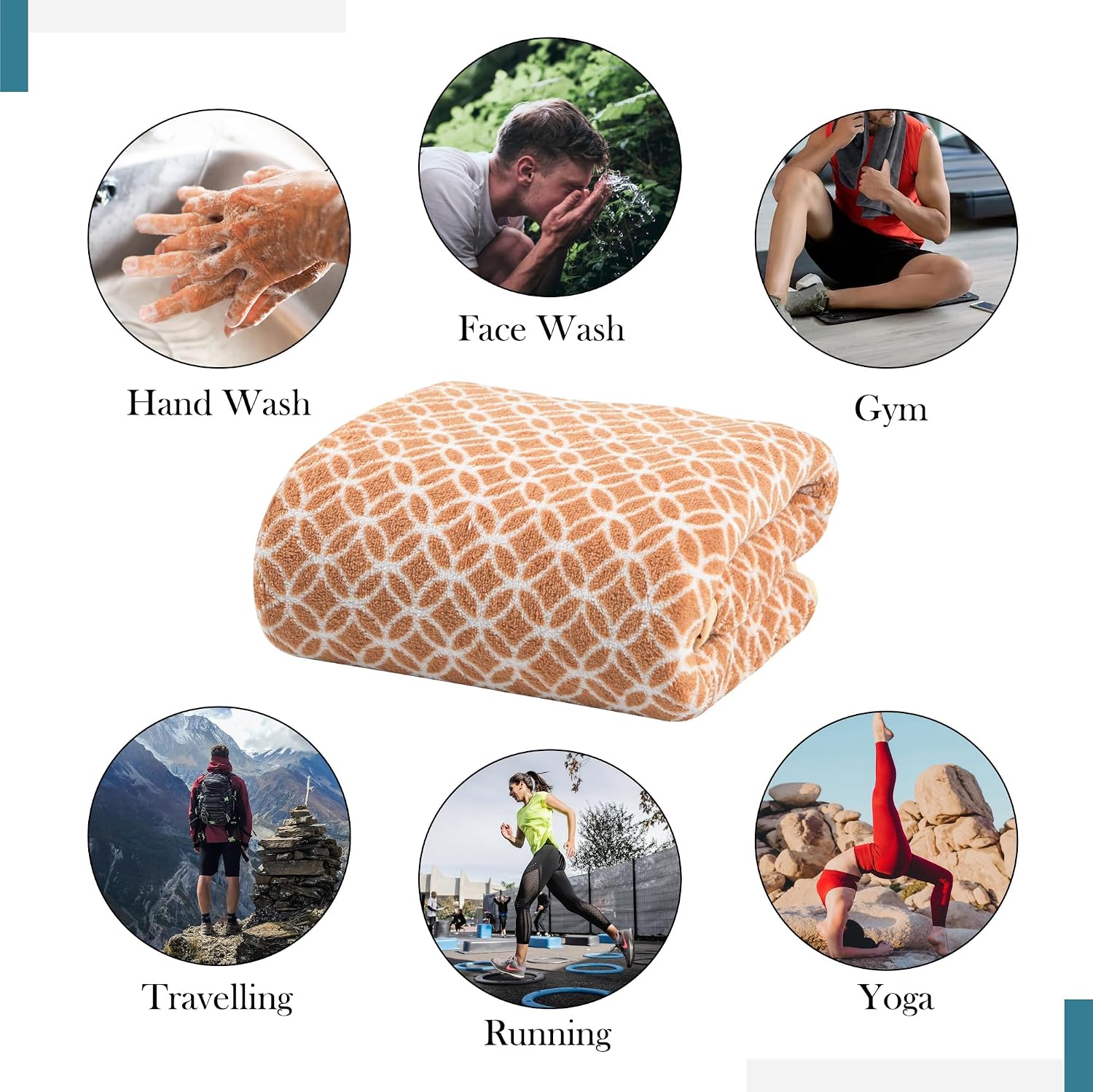 Heart Home Microfiber Soft Face Towels 1100 Gsm | Quick Dry & Absorbent Hanging Hand Towels Circle - Golden (Pack Of 5)