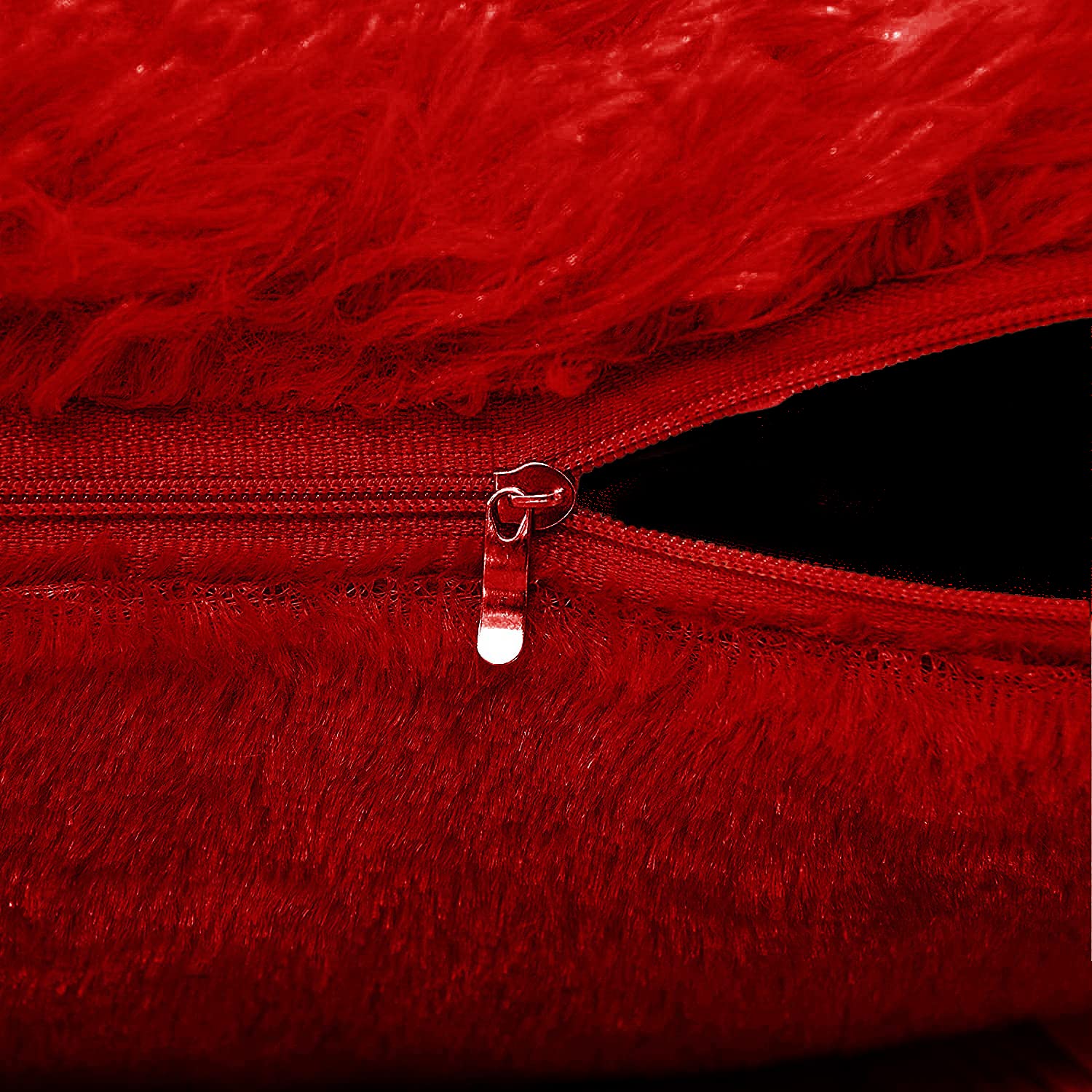 Small Fur Pillow, Cushions For Sofa - Red & Black Pillow, Standard Size - 12 X 12 Inches | Soft Pillow, Washable, Easy To Clean - Pack Of 4 | Best Pillow - Model 4