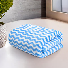 Heart Home Microfiber Soft Face Towels 250 Gsm | Quick Dry & Absorbent Hanging Hand Towels Zig Zag - Blue