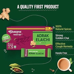 Chaayos Instant Premix Chai Adrak Elaichi - 5 Sachets, 60gm, 2.1 Ounce | Infused With Ginger, Cardamom & Assam Black Tea Leaves - Low Sugar, Hassle Free