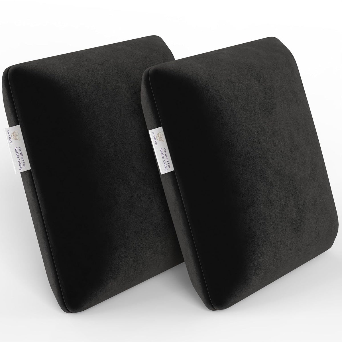 Memory Foam Square Cushion Pillow, For Car, Sofa & Diwan, Bed, Chair, Black - 14 X 14 X 4 Inch | Highly Durable, Hypoallergenic, Breathable, Velvet Cover, Multipurpose Use - Pack Of 2
