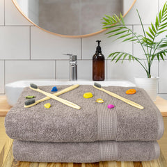 Rangoli 100% Cotton Fibre Bath Towel 1000 Gsm | Highly Durable & Super Absorbent Towel | Skin-Friendly & Quick Drying Luxury Towels (Ash Brown) - Pack Of 2