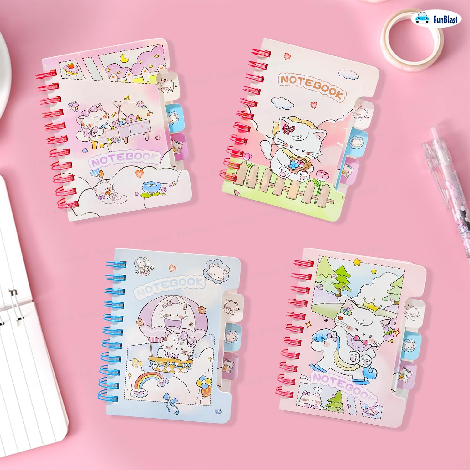 Cute Mini Spiral Notebooks, A7 Kawaii Cartoon Memo Notepads, 80 Sheets, 160 Pages Each