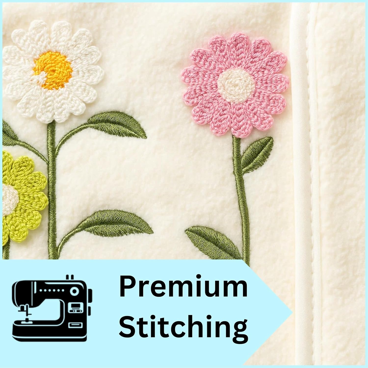 Divyam Floral Embroidered Bath Towel 350 Gsm | Premium Soft Microfiber Quick-Dry, Lightweight & Absorbent Towel With Pastel Daisy Design (Cream)