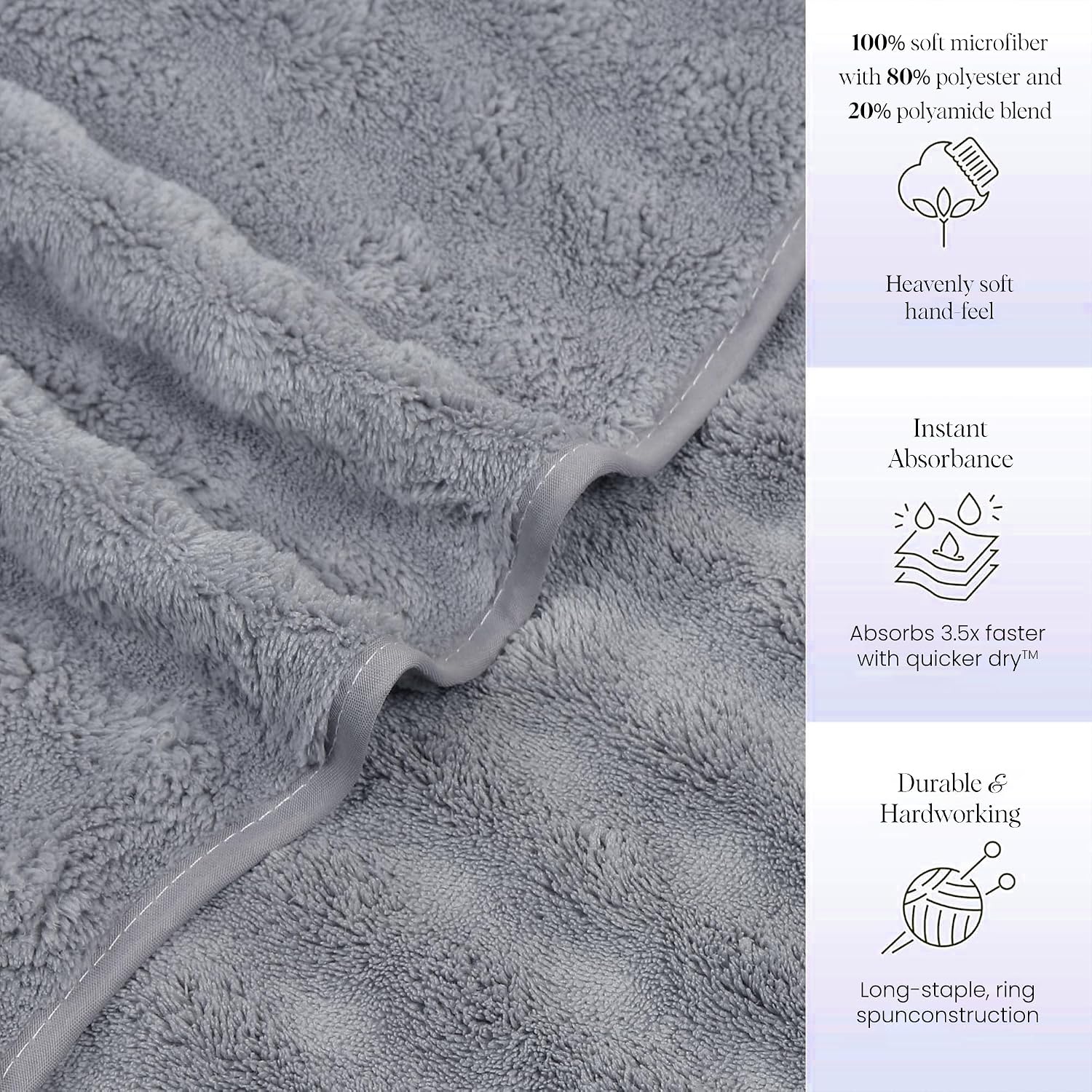 Enrich Homes Microfiber Bath Towels 900 Gsm | Large Size Super Soft Towel For Women & Men (Grey)- 2 Pcs