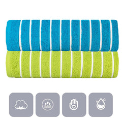 Casa Copenhagen Designed In Denmark Estatic Super Soft 2 Pieces 100% Cotton Large Bath Towel - Teal Blue & Lime Green